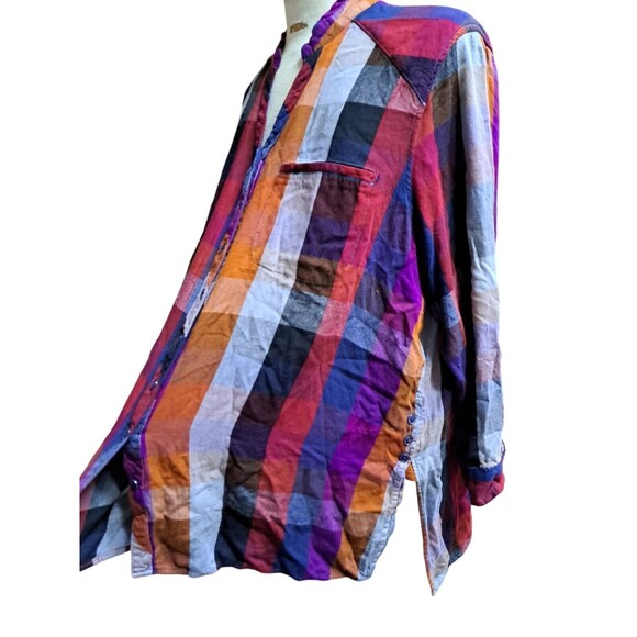 Melissa McCarthy Seven7 Plaid Shirt Womens Sz 2X High Low Button Up Top Preppy - Picture 8 of 11